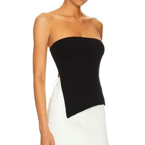 SNDYS Novalie Top Black Rib Knit Tube Top Split Hem